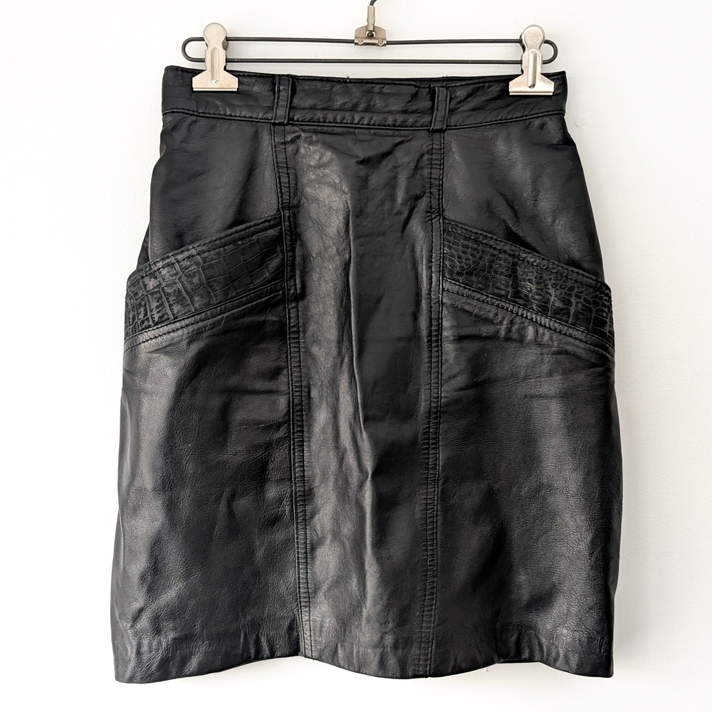 Vintage 80's Black Buttery Soft Leather Pencil Skirt Edgy Chic Rocker ~ Small